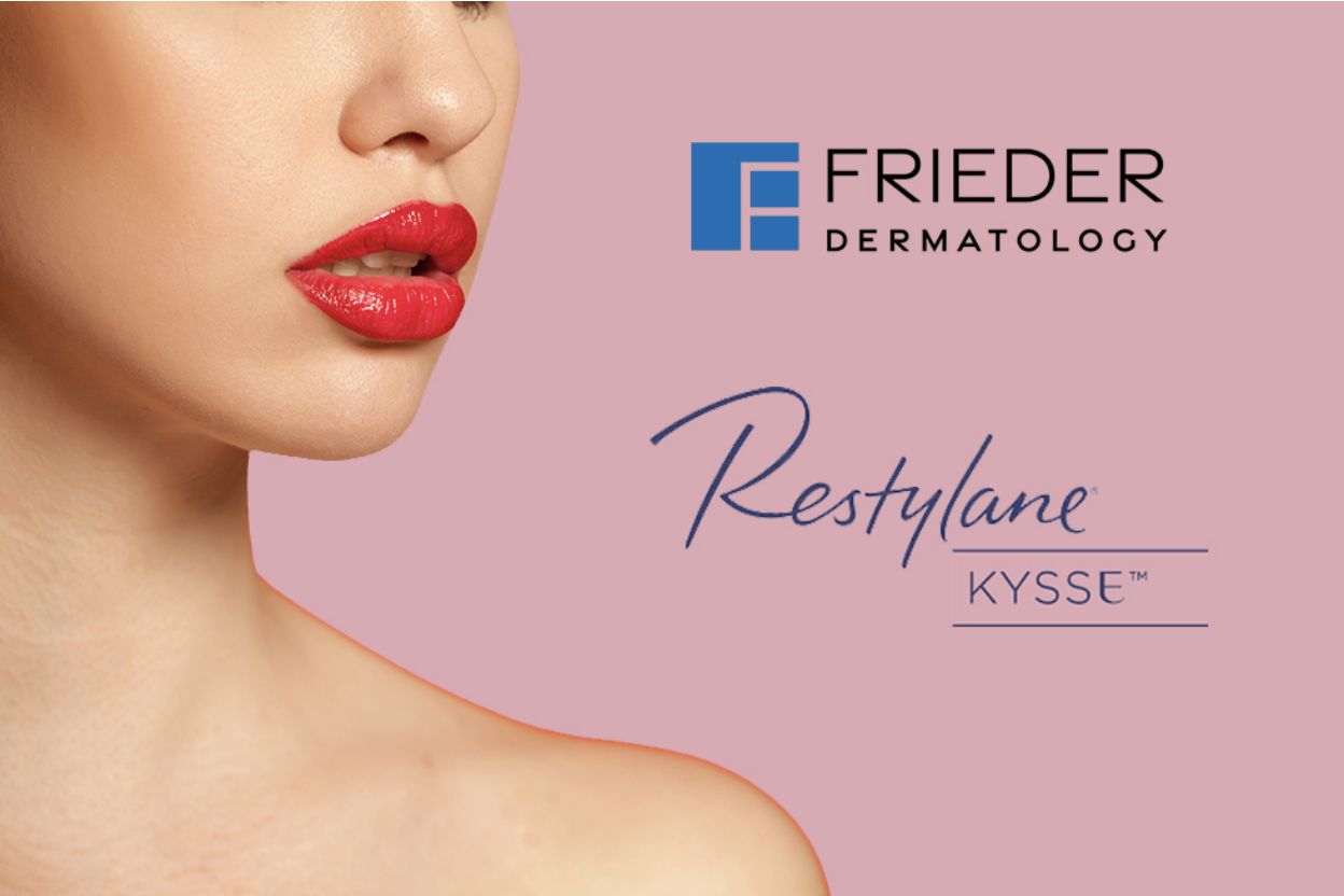 A Boca Raton woman with full red lips after a Restylane Kysse lip filler treatment at Frieder Dermatology