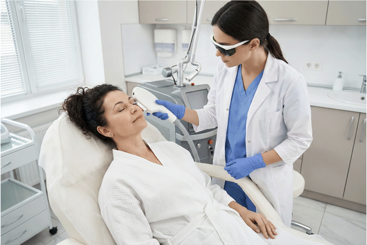 A woma receiving an IPL Photofacial treatment at Frieder Dermatology in Boca Raton.